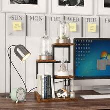 Desktop Shelf Organizer, 4 Tier Storage Display Rack, Desk Shelf Organizer Small Bookshelf With Metal Frame For Office, Books, Plants, 12.2"X 9.45"X 17.52", Rustic Brown Black UHSR007H - 黑色 - 查看 7