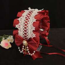 1pc Lolita Style Girl Faux Pearl Bow Lace Headband + Cute Countryside Themed Headpiece Ribbon Maid Headdress, Suits 2D Lolita Halloween
