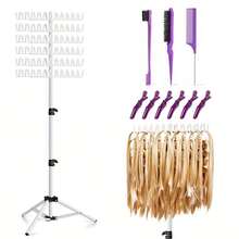 1个金属编发支架，可调节高度，带编发工具，适用于美发沙龙、家庭和旅行，可分离头发。另加3件套光滑背梳套装，包含边缘梳、鬃毛梳和尖尾梳，以及6个鳄鱼夹（共10件套）。送给她的礼物/送给他的礼物/浪漫礼物/爱情礼物/情侣礼物/情人节礼物。 - 彩色 - 查看 15