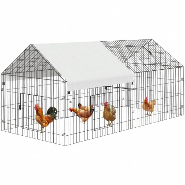 GroßEr HüHnerstall Aus Metall Und Freilaufgehege für Haustiere Mit Wasserdichter Abdeckung (218 cm L x 101 cm B x 101 cm H) – KäFig für Kleintiere (Kaninchen, Ente, Huhn, Katze)