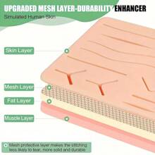 3-Layer Silicone Suture Pad With Embedded Anti-Tear Mesh, Durable For Wound Suture Practice, Medical Student Gift
