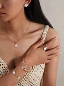 Set de 6 piezas, 1 collar, 1 pulsera, 2 pares de aretes, 1 anillo, 1 pulsera, adecuado para varias ocasiones, te hará ver como una reina elegante, accesorios de joyería para mujer, joyería dorada