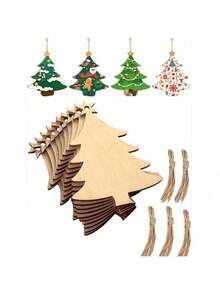 10 Peças Enfeites Penduráveis para Árvore de Natal, Artesanato de Madeira DIY, Pintura e Desenho DIY (Com Corda), Decorações de Natal, Suprimentos de Decoração DIY para Árvore de Natal