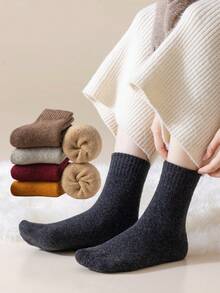 1 Paar dicke Wollsocken für Frauen, Wollsocken bis zur Mitte des Wades, feiner Wollkreis, nicht klobig, warm, heizend, einfarbig, geeignet für Mittelalter und Senioren, bequem und weich