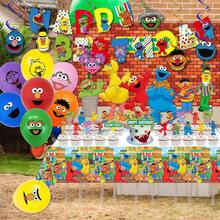 Sesame Friends Street Birthday Party Supplies, Party Decorations Set Include Banner, Backdrop, Balloons, Hanging Swirls, Cake Cupcake Toppers, Tablecloth For Boys Girls Sesame Theme Party,10849374 - Màu xanh hải quân - Xem 8