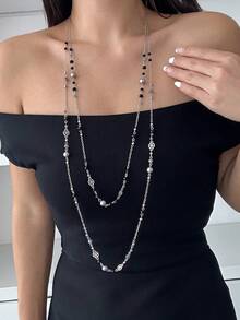 2pcs/Set Fashion Faux Pearl Chain Necklaces, Elegant Versatile Jewelry Pendant, Women Party Accessories Gift