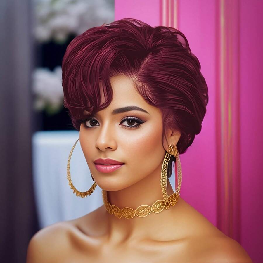 13*4 Lace Front Wigs Short Pixie Cut Wig Human Hair Wigs For Women 6inch Perfect For Daily Wear & Parties - S99J - 查看 1