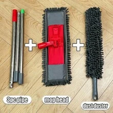Bộ 2 cây lau nhà và chổi phủi bụi bằng vải nhung, thích hợp cho phòng khách, phòng ngủ, nhà bếp, v.v. Cây lau nhà phẳng xoay 360 độ, chổi phủi bụi có thể uốn cong. Đầu lau có thể tháo rời, sử dụng khô và ướt, làm sạch gạch, sàn nhà, cửa sổ, đồ gia dụng, dụng cụ vệ sinh - Nhiều màu - Xem 8
