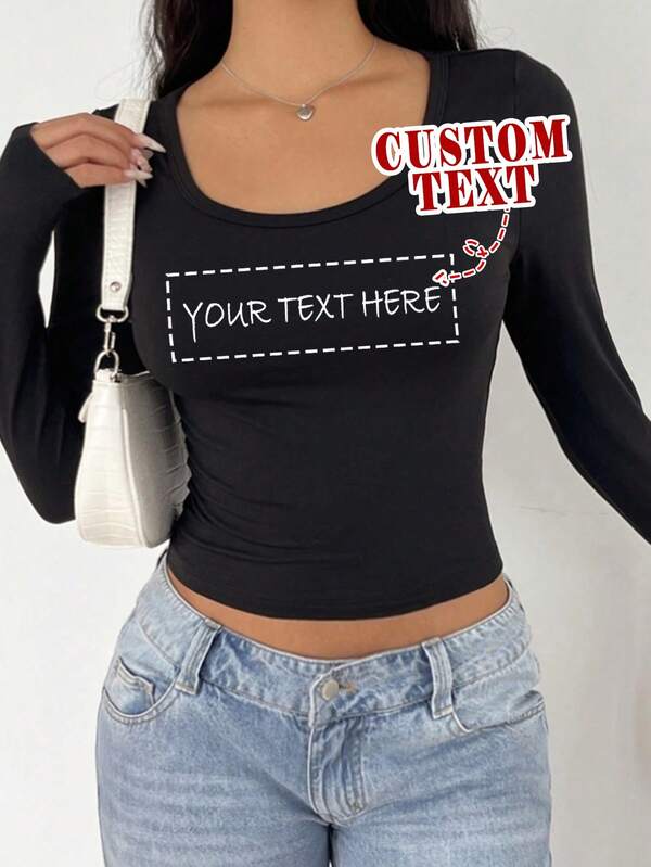 Women's Custom Long Sleeve T-Shirts - Add Your Text, Choose The Font And Color Of The Text, Custom Printed T-Shirts, Autumn And Winter Bodysuits Custom, Custom Text, Suitable For Anniversaries, Birthdays, Holidays, Etc. Custom T-Shirts, Women's Tops, Custom Text T-Shirts, Women's Long Sleeve T-Shirts, Tops