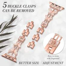 1pc Watch Band Women Fashion Metal Crystal Butterfly Wrist Strap For 38mm 40mm 41mm 42mm 44mm 45mm 46mm 49mm Luxury Silver Stainless Steel Watchband Compatible With Apple Watch Series 10 Ultra 9 8 7 Se 6 5 4 3 2 1,Fashion Apple Watch Bands