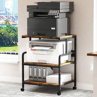 4 Tier Stand  Storage Shelf, Tall Mobile Printer Table For Home Office, Adjustable Stands For Heat Prs Scanner Fax (Black)Brown LargeBrown