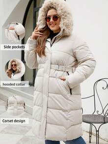 Giolshon Plus Size Women's Hooded Jacket, Keeps You Warm In Autumn And Winter, Suitable For Outdoor Activities And Commuting - Apricot - View 8