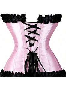 1pc Women's Elegant Contrast Color Ruffle Hem Bustier Waist Belt - Baby Pink - View 2