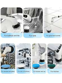 1. Wireless Electric Rotary Cleaning Brush - USB Rechargeable, 7 Replaceable Brush Heads, Dual Speed Adjustment, Detachable Telescopic Handle, Battery Level Indicator, Suitable For Kitchen/Living Room/Bathroom Cleaning, Lithium Battery Powered, 7-In-1 Household Cleaning Tool - White - View 6