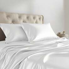4/6 Pieces Solid Satin Luxury Sheet Set With 1*Flat Sheet,1*Fitted Sheet,4*Pillowcases Without Core,Luxury Silky With Natural Sheen,Elastic 14" Pocket Fits Up To 16" Mattress,Soft Comfortable Breathable Bedding Mattress Protector Set,All-Season Elegant Home Textile For Full-Queen-King-California King Size,Ideal Festive Celebrations Holiday Gift For Bedroom Decor - Trắng - Xem 3