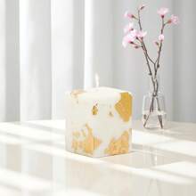 1 Stück handgefertigte goldfoliierte weiße Kerze, geruchlos & rauchfrei, künstlerisch & hochwertig, aus Sojawachs hergestellt, geeignet für Heimdekoration, Geschenke, Vatertag, Thanksgiving, Geburtstagsfeiern, kann 40 Stunden brennen, Größe und Platzierung der Goldfolie können variieren, zufällig versendet