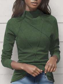 女士保暖内衬立领套头衫，2024 年秋冬新品，时尚保暖面料拼布设计打底衫