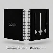 Caderno de Disco ISCOOL Capa Dura Monograma Minimal Perfil Letra W - Preto e Prata - Visão 3