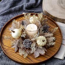 1pc Elegant Halloween Autumn Theme Decorative Candle Wreath. An Ideal Choice For Halloween Home Decor. Perfect For Decorating Your Dining Table, Fireplace Mantel Or Sideboard During The Halloween Season, Adding A Cozy Holiday Atmosphere To Any Space. (Candles Not Included) Halloween Decor, Room Decor, Christmas Decor, Home, Christmas Gift, Christmas Decoration - Multicolor - View 9