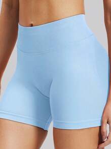 女士高腰无缝瑜伽短裤 - 弹力提臀，适合跑步、健身和户外活动 | 时尚外观 | 弹力面料 - 淺藍色 - 查看 9