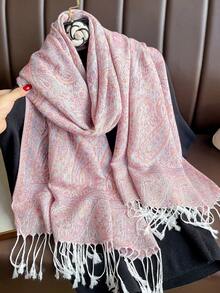 1pc Classic Colorful Fashionable Versatile Paisley & Paisley Pattern Jacquard Scarf/Hijab For Women,Fashionable All-Match Shawl For Fall/Winter, Suitable For Decoration For Dress - Dusty Pink - View 3
