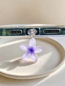 1pc Transparent Tie Dye 3D Flower Dust Plug Phone Charm Accessory, Suitable For Type C & Lightning Devices