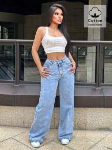 Mobula Sound#Fashionable Straight-Leg Denim Pants, Casual & Versatile For Spring/Summer Music Festival, Elegant For Women/Students