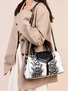 2025新款时尚质感PU奢华亮面手提包，蛇纹设计，大容量托特包/单肩包。适合购物、装钱包，适合年轻女性、大学生、新婚夫妇、白领人士。是办公室、学校、工作、商务、通勤、户外活动、旅行和野餐的理想之选。