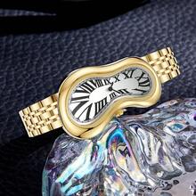 1pc石英表Y2K千禧复古不对称扭曲手表，小众精致男女高端金银腕表 - 均碼 - 查看 4