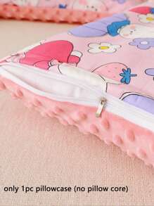 1 个枕套（不含枕芯），卡通动物、草莓、花卉印花，正面 100% 纯棉，反面温暖柔软的圆点羊毛，可翻转，拉链可拆卸，可机洗，适合儿童和青少年，四季皆宜，多种卡通图案