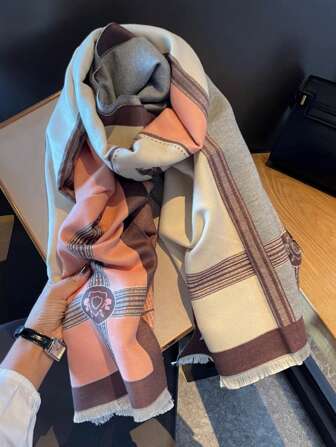 1件装女士仿羊绒时尚多功能空调披肩围巾，厚实保暖，适合秋冬季日常穿着。