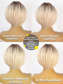 SMILCO 10-Inch Women's Wig, Blonde Gradient With Bangs, Comfortable And Breathable, Suitable For Daily Wear, Synthetic Fiber - Độ dốc vàng - Xem 4