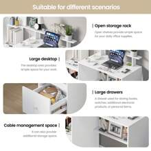 Jooli H Computer Desk With Drawer, 120x48cm Office Desk With Storage And Monitor Shelf,  PC Laptop Study Table For Home Office, White