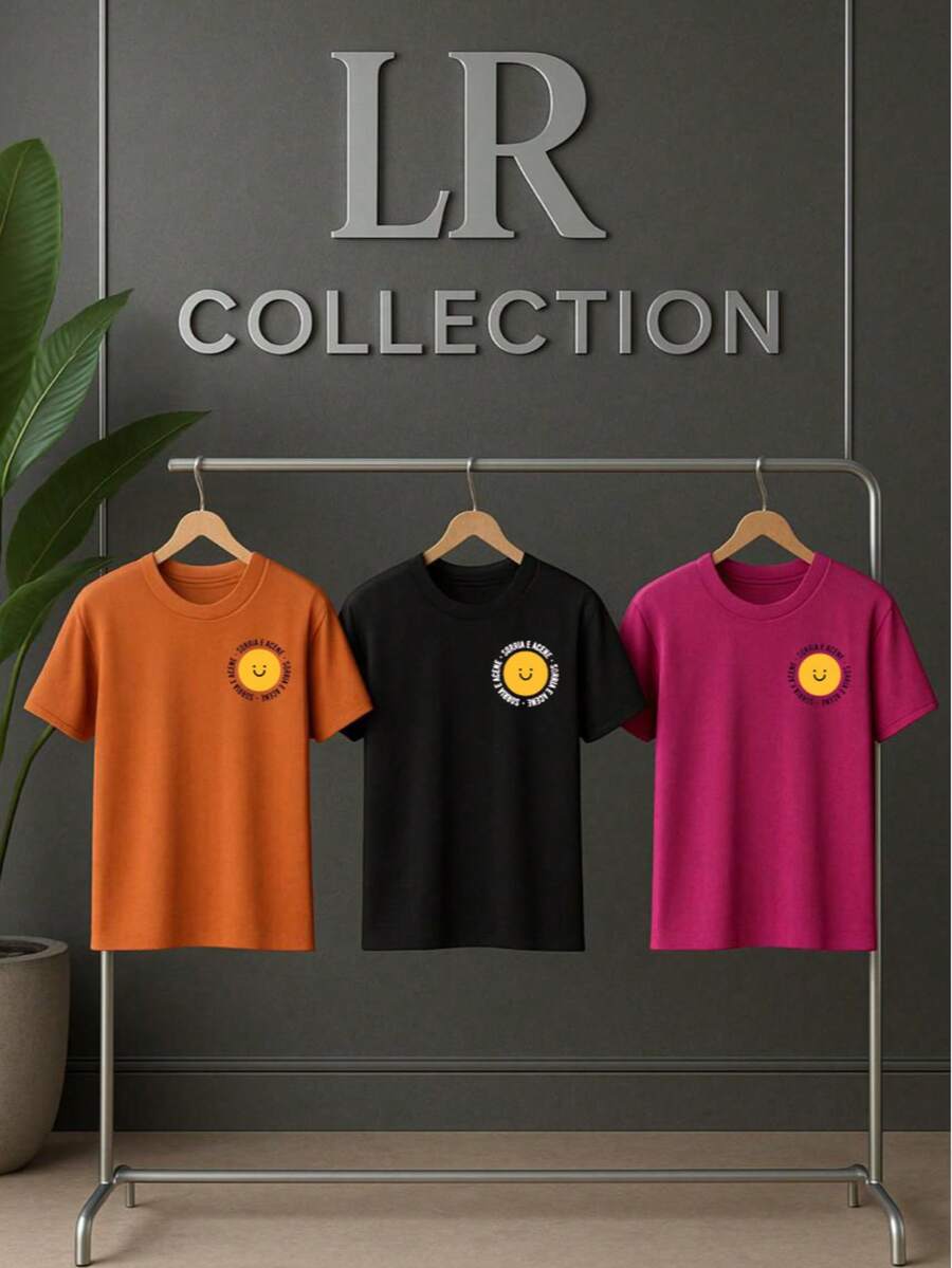 Smile And Wave T-Shirt Side Smile Design Various New Colors 100% Cotton - 橘色 - 查看 1