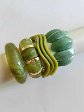 4pcs/Set Luxury Niche Green Bracelet Series, High-End Charming & Elegant, Suitable For Daily And Party Wear, Gift (Dyeing Process May Cause Color Difference Between Batches)