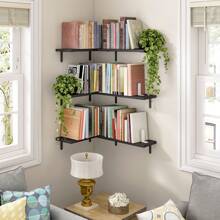 Superlele 4/6pcs Floating Shelves, Farmhouse Wood Wall Mounted Shelves For Bedroom & Bathroom Storage, Book Shelf