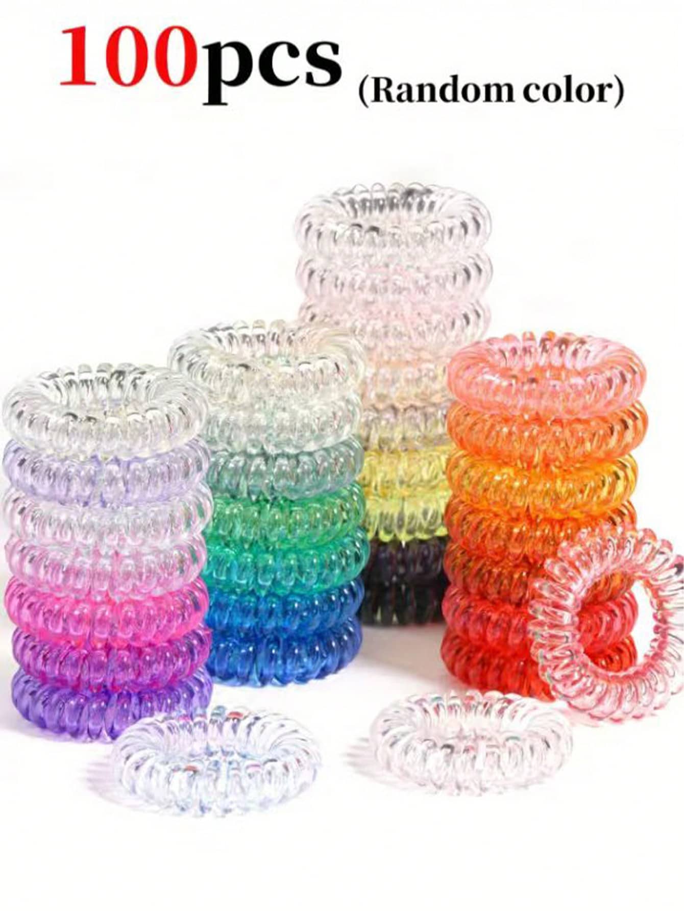 100 piezas Gomas de pelo en espiral de color caramelo, bandas de pelo de alta elasticidad, adecuadas para coleta, moño, accesorios de cabello diarios