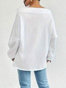 Women's White Off Shoulder Drawstring Oversized Sweatshirt, Casual Spring Long Sleeve Top - trắng - Xem 3