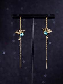 1 件 925 纯银蜂鸟流苏耳环，可爱的有翼鸟耳环，适合日常佩戴、节日和聚会，精美礼品的首选