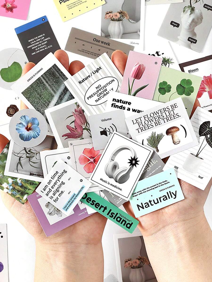 40 miếng/gói hình dán bắt mắt, họa tiết cây cối tối giản, thích hợp để trang trí nhật ký học sinh, làm sổ lưu niệm tự làm, dán kín - Nhiều màu - Xem 1