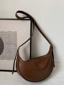 Women's Shoulder Bag With Adjustable Strap And Zipper Closure - Rust Brown - View 4