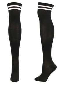 1 Pair Of Women's Long Socks, Black And White Striped Knee High Socks, Comfortable High Stretch High Help Long Socks, Seasonal Knee High Socks, Fashionable Calf Knee High Socks, Suitable For Stage Performances, Party Events, Sexy Club Outfits, College Style Maid Outfits, Attending Various Parties, Etc., Y2k, Cozy
