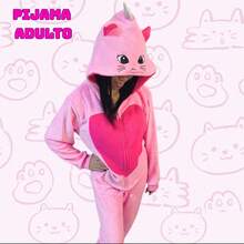 Pijama Fofinho Fleece Macacão Infantil Gatinha Rosa Kigurumi Feminino Meninas Original - Rosa Bebê - Visão 5
