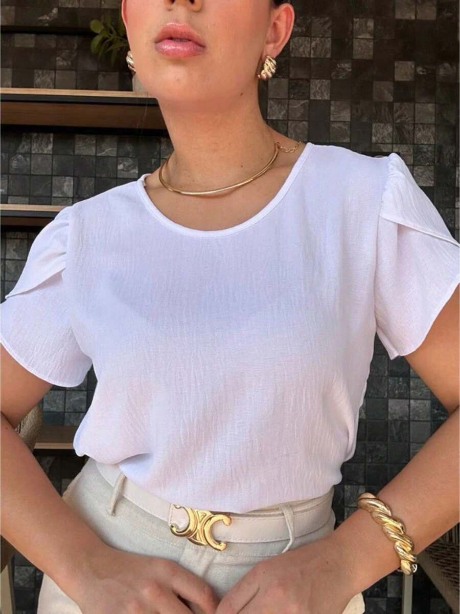 Women's Formal Blouse With Tulip Sleeves - Elegance And Sophistication! - trắng - Xem 1