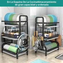 Stainless Steel Dish Drainer Over Sink, 3 Tier Dish Drying Rack For Kitchen Countertop, Utensil And Cutting Board Holder, Glass Rack, Suitable For Kitchen - Black - View 9