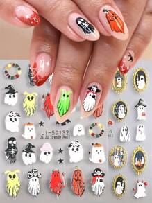 3/2pcs 5D Halloween Nail Stickers, Cute And Funny Ghost Pumpkin Pattern Self-Adhesive Nail Stickers, Halloween Theme Element Nail Art DIY, Nail Salon Nail Design Supplies