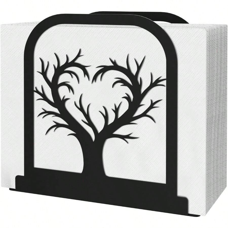 HTGJ Napkin Holder For Table, Red Wine Glass Napkin Holder, Black Metal Napkin Dispenser, Wide Opening And Easy To Take, With Non-Slip Mat, Suitable For Farmhouse, Restaurant, Bar, Kitchen