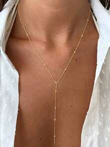1pc Fashion Sexy Ball Bead Y-Shaped Necklace For Women Glamour Shiny Gold Long Necklace For Girls Gorgeous Party Jewelry For Women Summer Beach Vacation Travel Necklace For Women Suitable For Party Wear And Give Mom Gifts