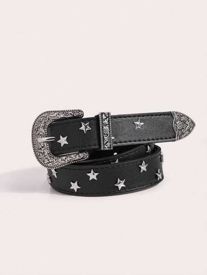 1 pieza Cinturón de mujer estilo occidental con remaches en forma de estrella, adecuado para verano, otoño escolar, Halloween y otras ocasiones