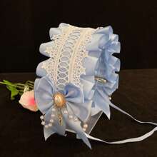 1pc Lolita Style Girl Faux Pearl Bow Lace Headband + Cute Countryside Themed Headpiece Ribbon Maid Headdress, Suits 2D Lolita Halloween